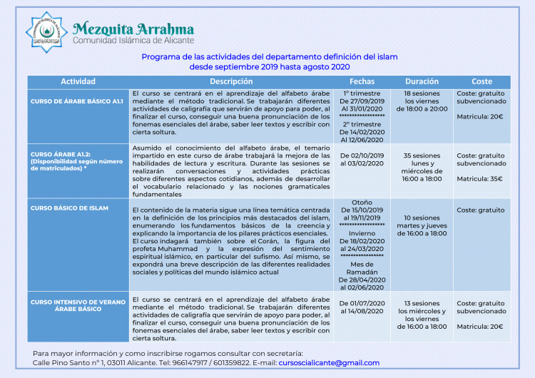 Programa cursos de árabe e islam. Departamento 